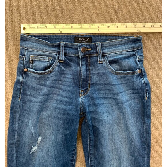 Judy Blue Jeans Womens 5/27 Boyfriend Distresed Stretch Whiskered Relaxed Denim - Picture 4 of 9